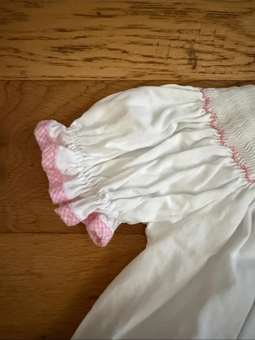 18M -Southern Sunshine “BIG SISTER” Smocked Little Girl Dress & Pink Trim VTG90s